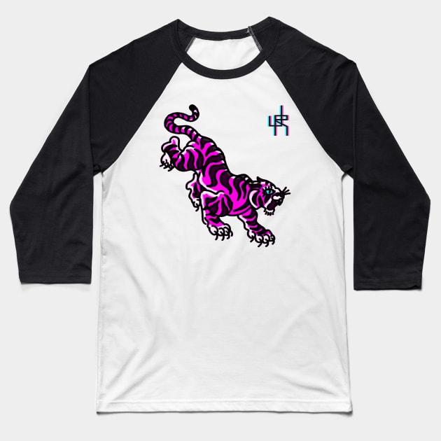 Electric Trad Tiger Tattoo Baseball T-Shirt by HAPHEART.COM